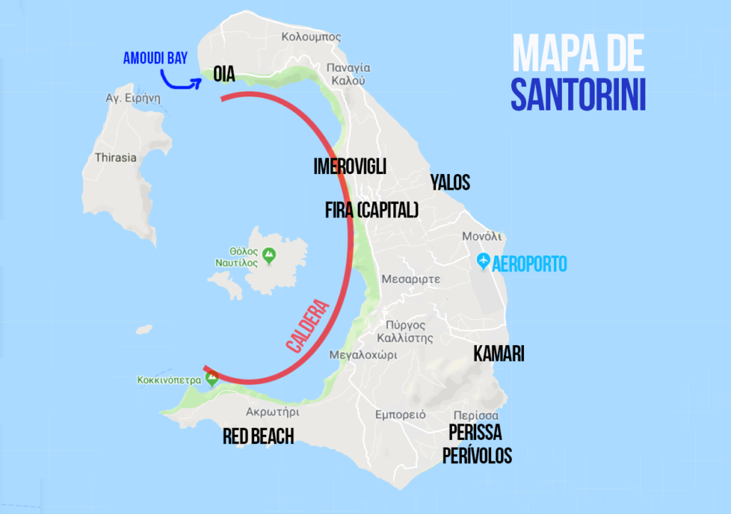mapa detalhado da ilha sobre o que fazer em santorini