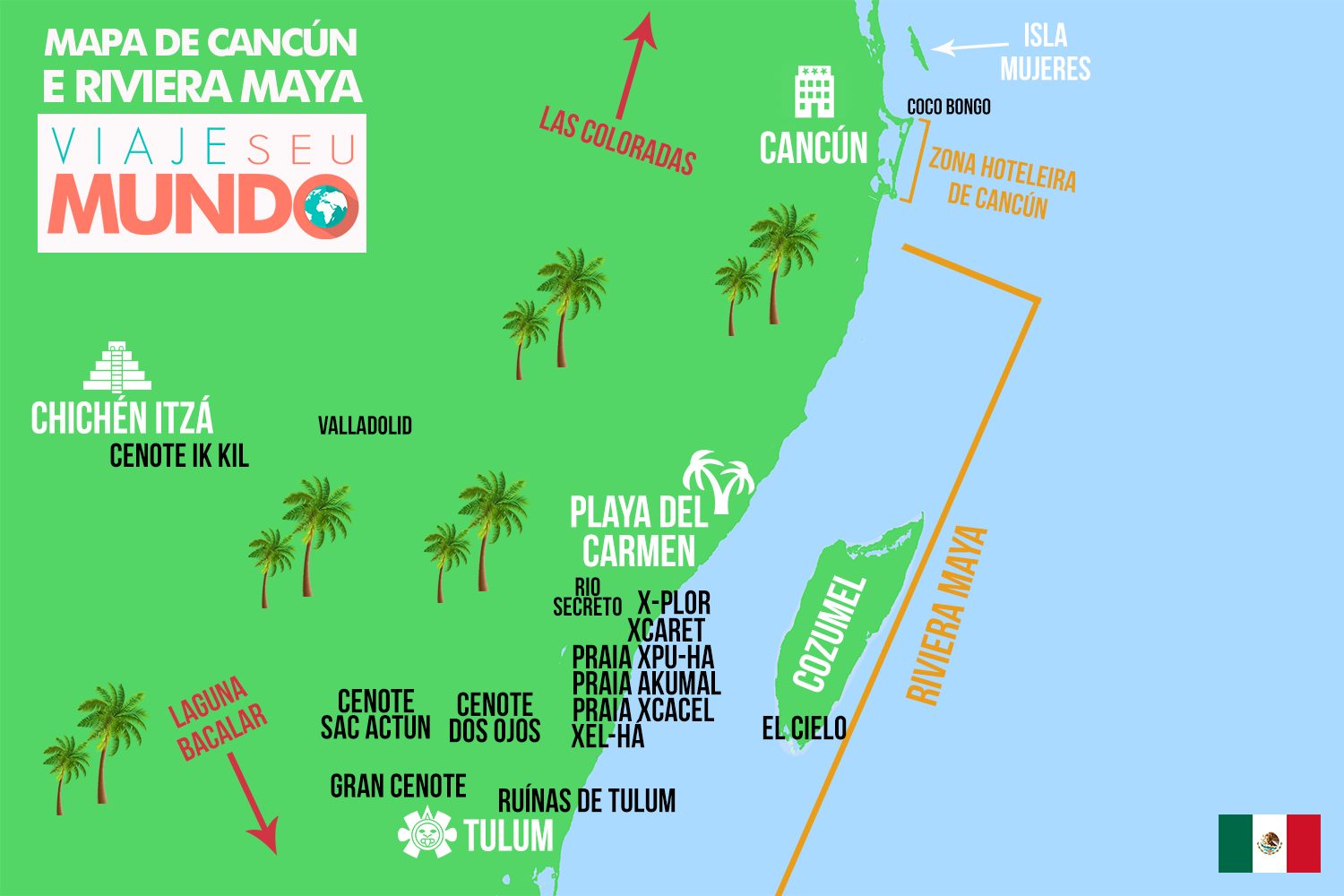 Mapa de Cancún e Riviera Maya